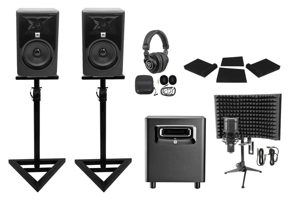 308P MkII 8" Studio Monitor Bundle with Subwoofer, Headphones, Mic & Isolation Shield