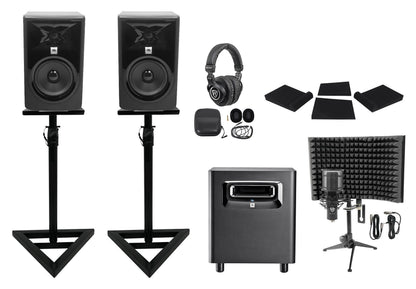 308P MkII 8" Studio Monitor Bundle with Subwoofer, Headphones, Mic & Isolation Shield