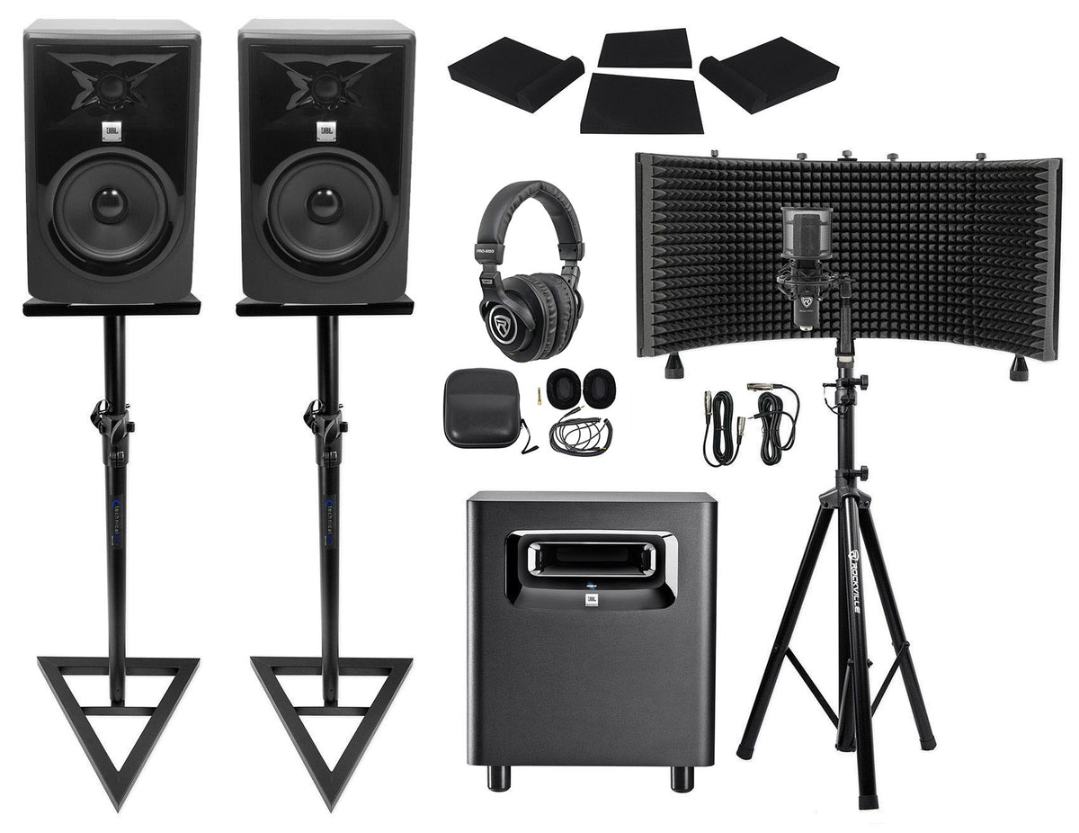 308P MkII 8" Studio Monitor Bundle with Subwoofer, Tripod Stand & Vocal Mic Shield