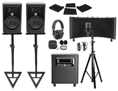 308P MkII 8" Studio Monitor Bundle with Subwoofer, Tripod Stand & Vocal Mic Shield