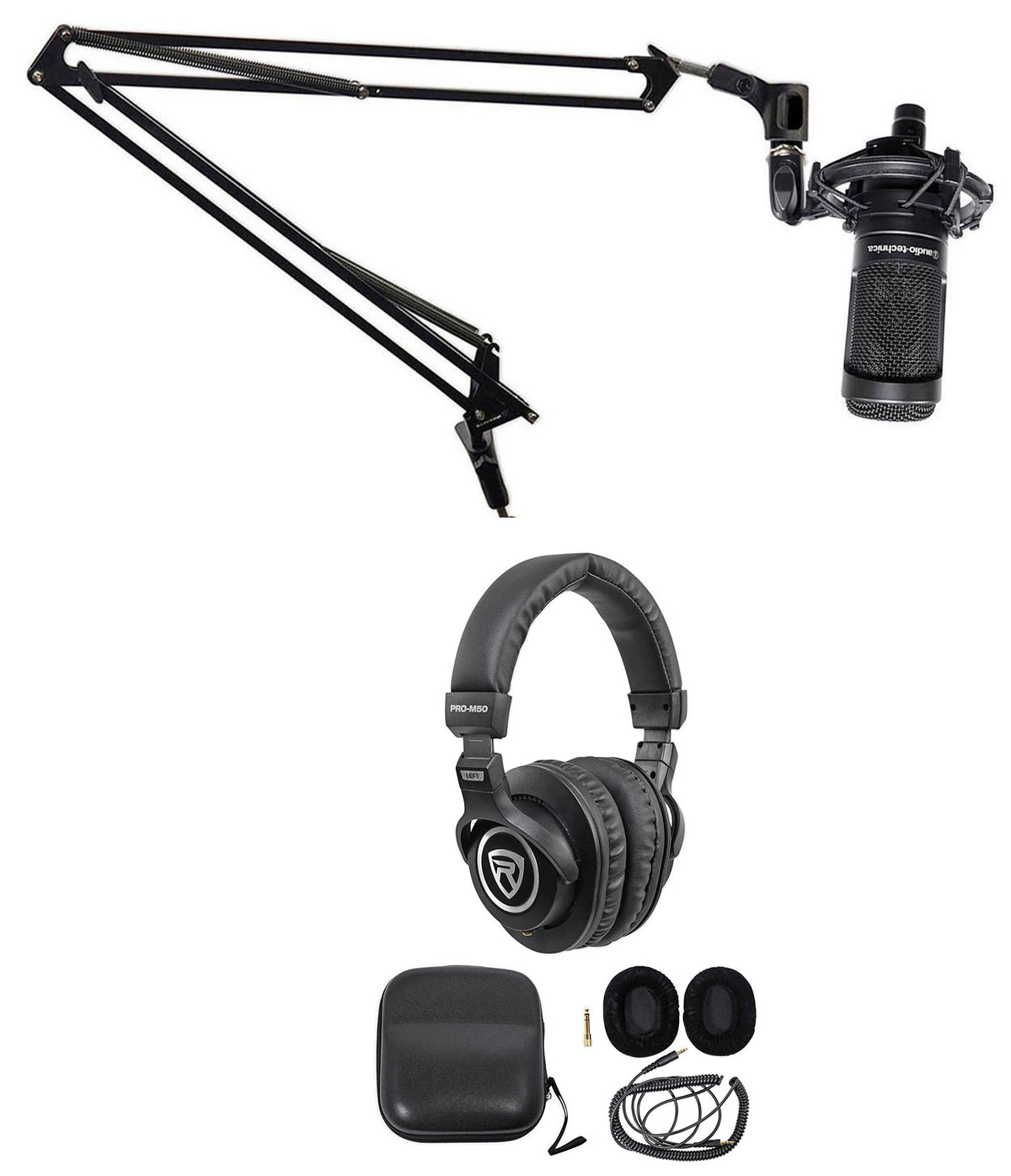 AT2050 Studio Microphone + Boom Arm + Headphones