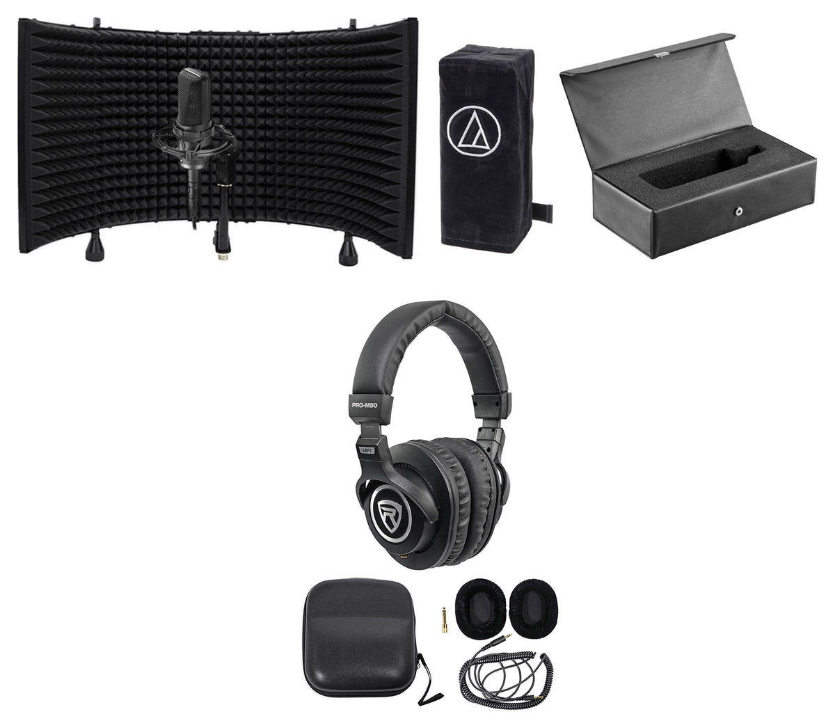 AT4033A Condenser Microphone, PRO-M50 Headphones & Isolation Shield Bundle