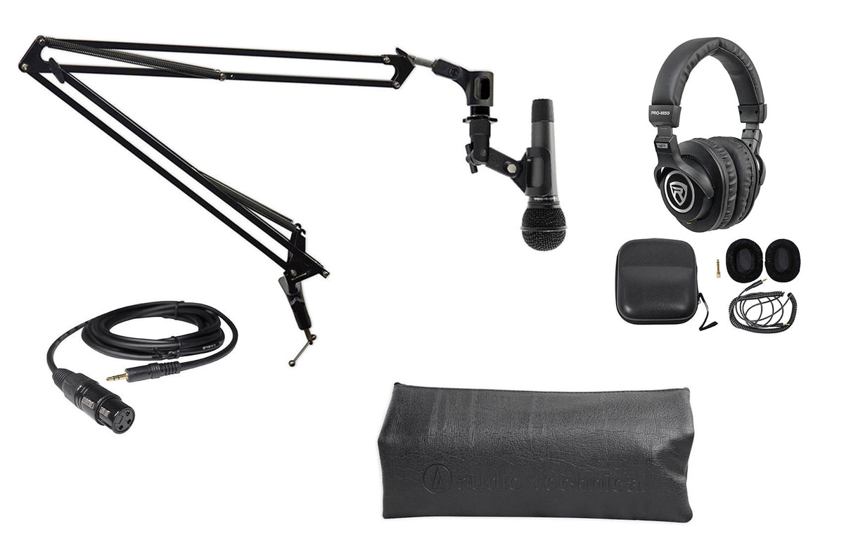 1-Person PC Podcasting Bundle with ATM410 Microphone, Boom Arm and Headphones