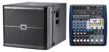 JBL VRX918SP Powered Active 18" 1500 Watt Subwoofer Sub w/DSP + Presonus Mixer