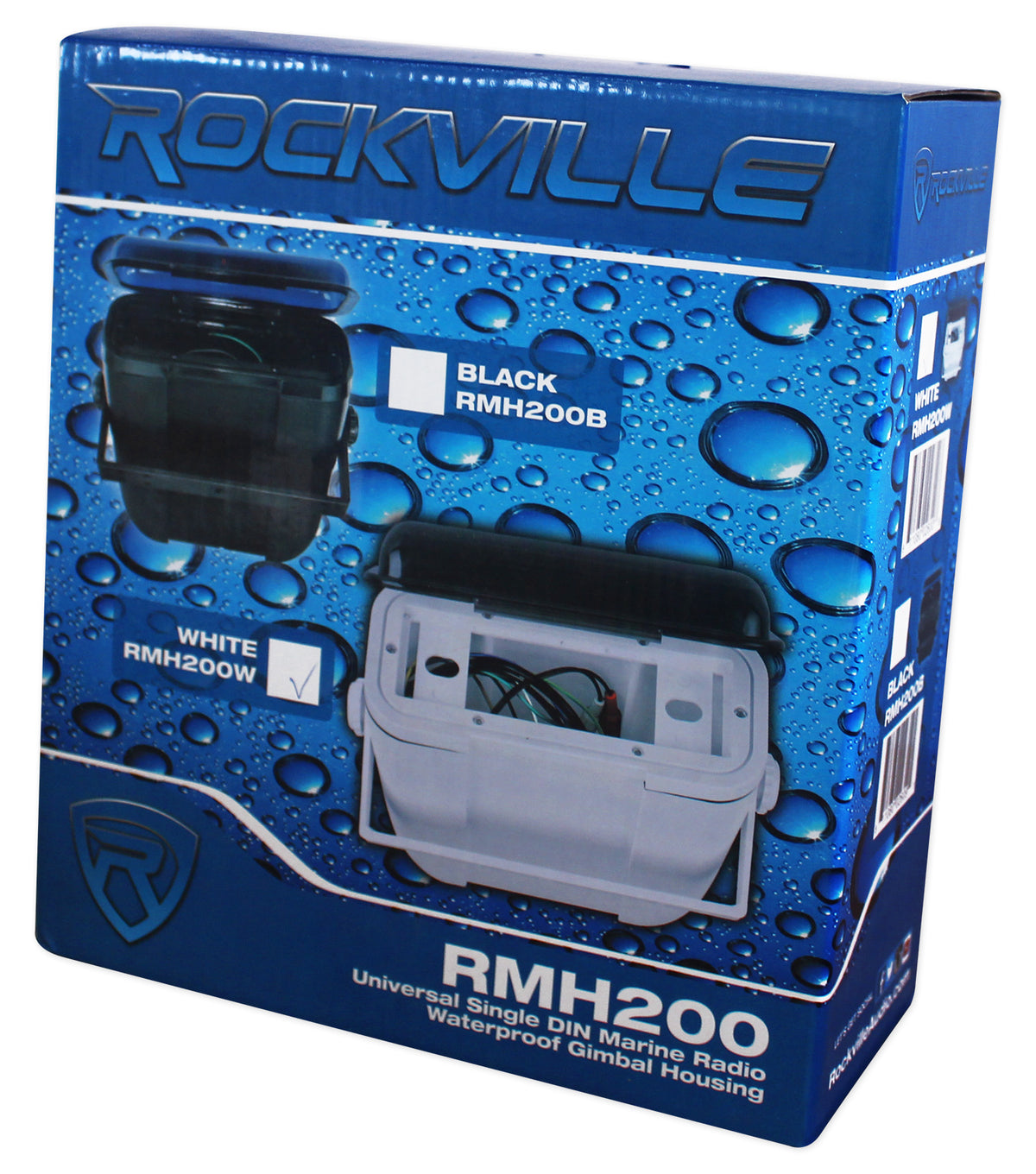 Rockville RMH200W Single DIN Marine Radio Waterproof Gimbal Housing White