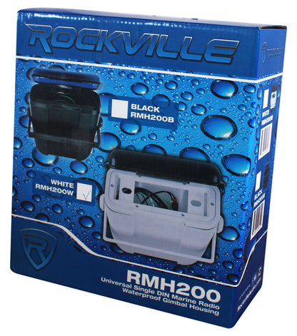 Rockville RMH200W Single DIN Marine Radio Waterproof Gimbal Housing White