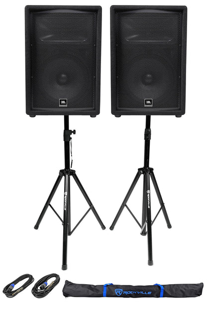 2 JBL JRX212 1000 Watt 12" DJ PA Speakers Monitors+ 2)Stands+2)Cables+Carry Case