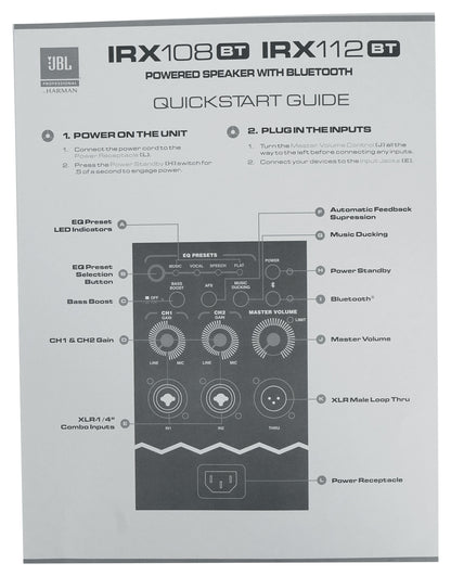 JBL IRX108BT 8" 1000 Watt Powered Active DJ Portable PA Speaker w/ Bluetooth
