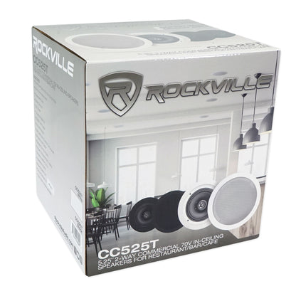 2) Rockville CC525T Black 5.25" Commercial 70v Ceiling Speakers For Restaurant