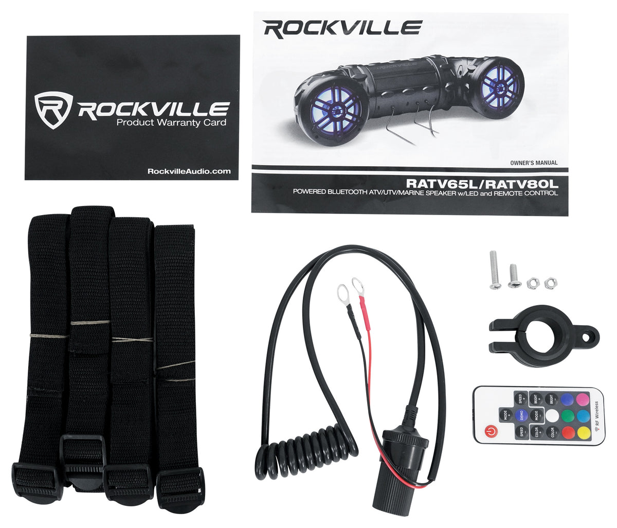 Rockville RATV80L Bluetooth Dual 8" Powered 600w ATV/UTV/Marine Speaker w/LED