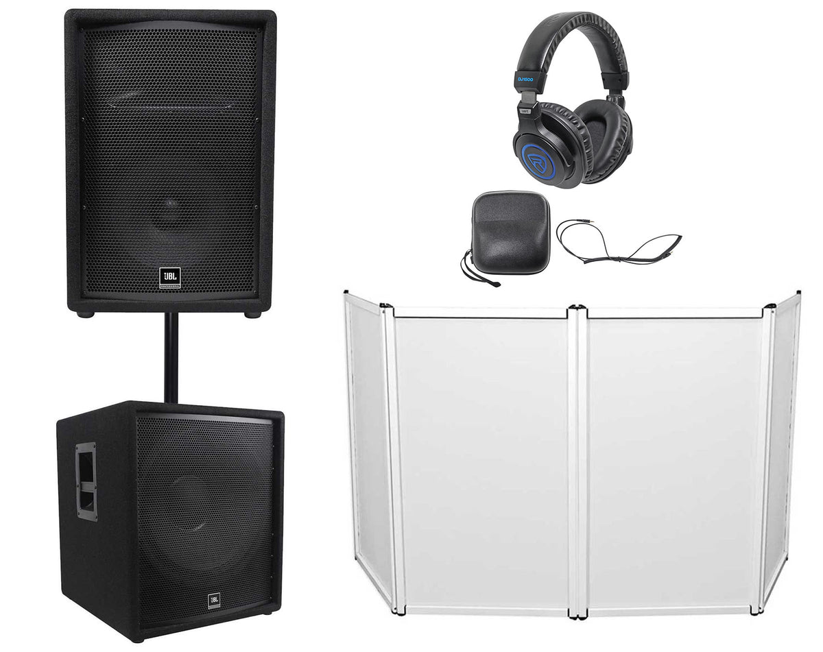 JBL JRX212 1000 Watt 12" DJ P/A Speaker+18" 1400w Subwoofer+Facade+Headphones