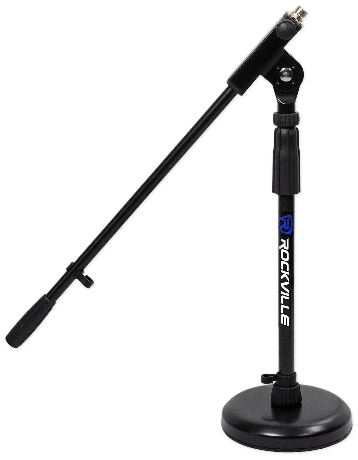 Desktop Mic Stand w / Steel Round Base + Fixed Boom and Rubber Pad