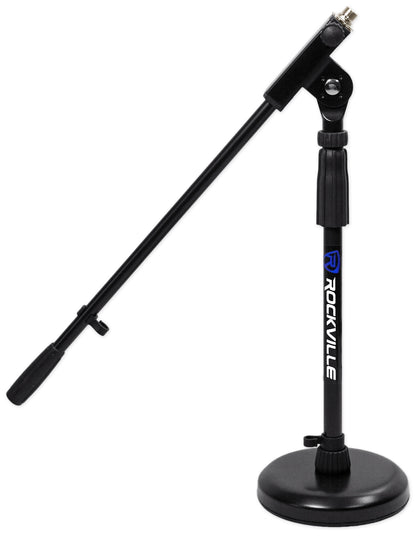 Desktop Mic Stand w / Steel Round Base + Fixed Boom and Rubber Pad
