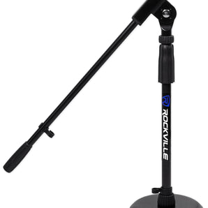 Rockville Desktop Mic Stand w / Steel Round Base + Fixed Boom and Rubber Pad