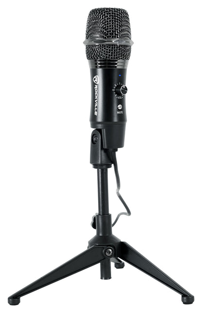 Rockville A-STREAM Live Streaming USB Microphone w Gain+Mute Control+Stand+Cable