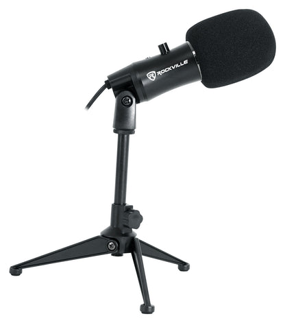 Rockville A-STREAM Live Streaming USB Microphone w Gain+Mute Control+Stand+Cable