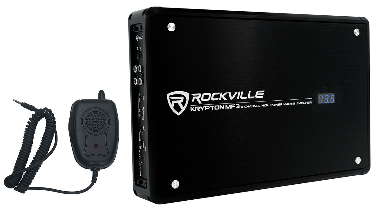 (4) 45KM84L 8" 1200W Marine LED Speakers, Black Pods + Amplifier + Kit