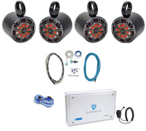 (4) 45KM654L 6.5" 780W Marine Wakeboard LED Speakers + 4-Ch Amplifier + Amp Kit