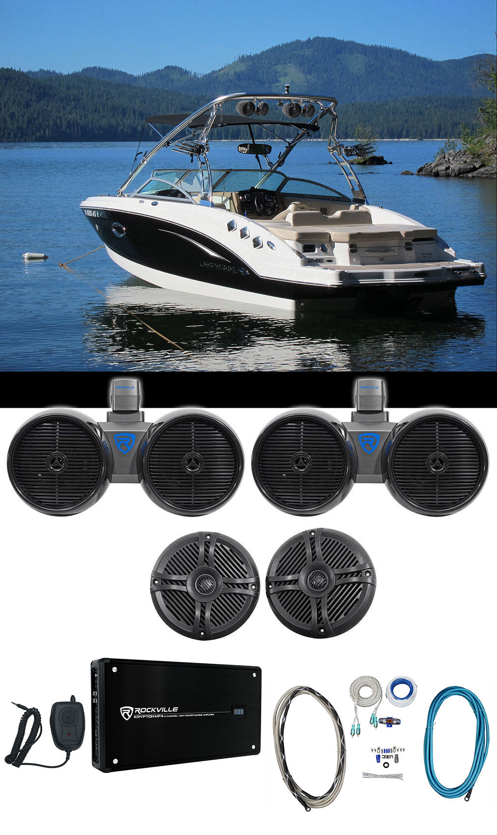 Dual 8" Wakeboards+(2) 6.5" Speakers+4-Ch Amplifier+Amp Kit