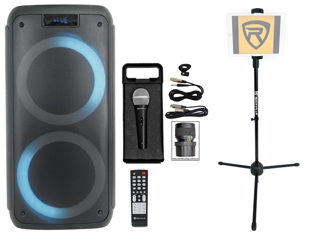 ROCK PARTY Dual 8" Karaoke Machine System w/LEDS's+Mic+Tablet Stand