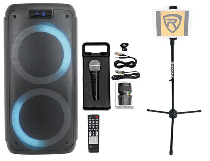 ROCK PARTY Dual 8" Karaoke Machine System w/LEDS's+Mic+Tablet Stand