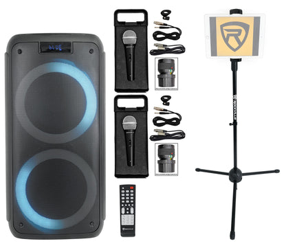 ROCK PARTY Dual 8" Karaoke Machine System w/LED's+2 Mics+Tablet Stand