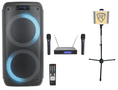 ROCK PARTY Dual 8" Karaoke Machine System+2 Wireless Mics+Tablet Stand