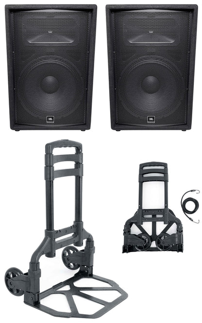 (2) JRX215 15" PA Speakers + GigMate Transport Cart