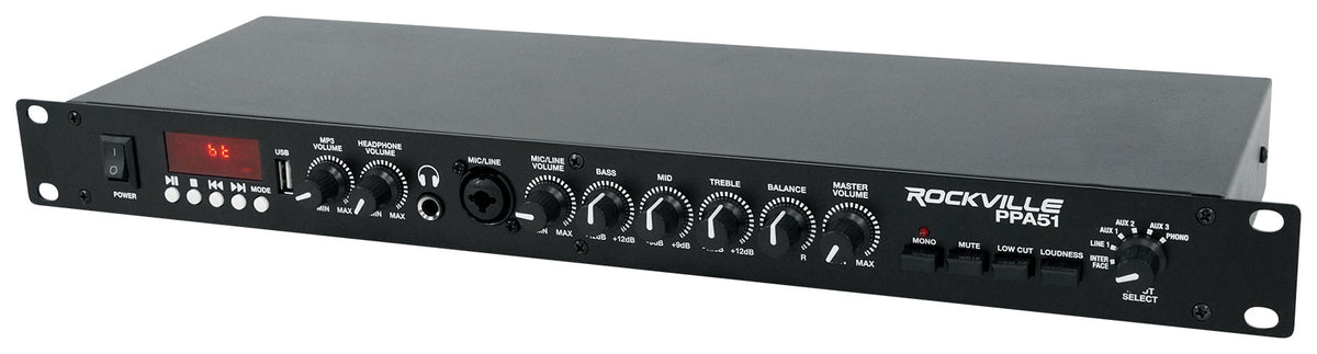 Rockville PPA51 Preamp Pro 1U Pre-Amplifier w/Bluetooth/USB/Computer Interface