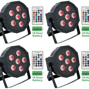 (4) Rockville BATTERY PAR 61 Rechargeable RGBWA+UV DMX DJ Wash Lights+Remotes