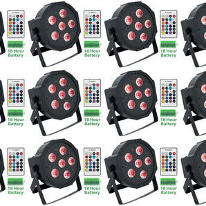 (12) Rockville BATTERY PAR 61 Rechargeable RGBWA+UV DMX DJ Wash Lights+Remotes