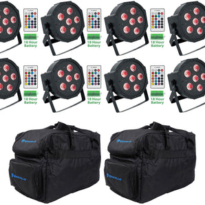 8 Rockville BATTERY PAR 61 Rechargeable RGBWA+UV DMX DJ Wash Lights+Remotes+Bags