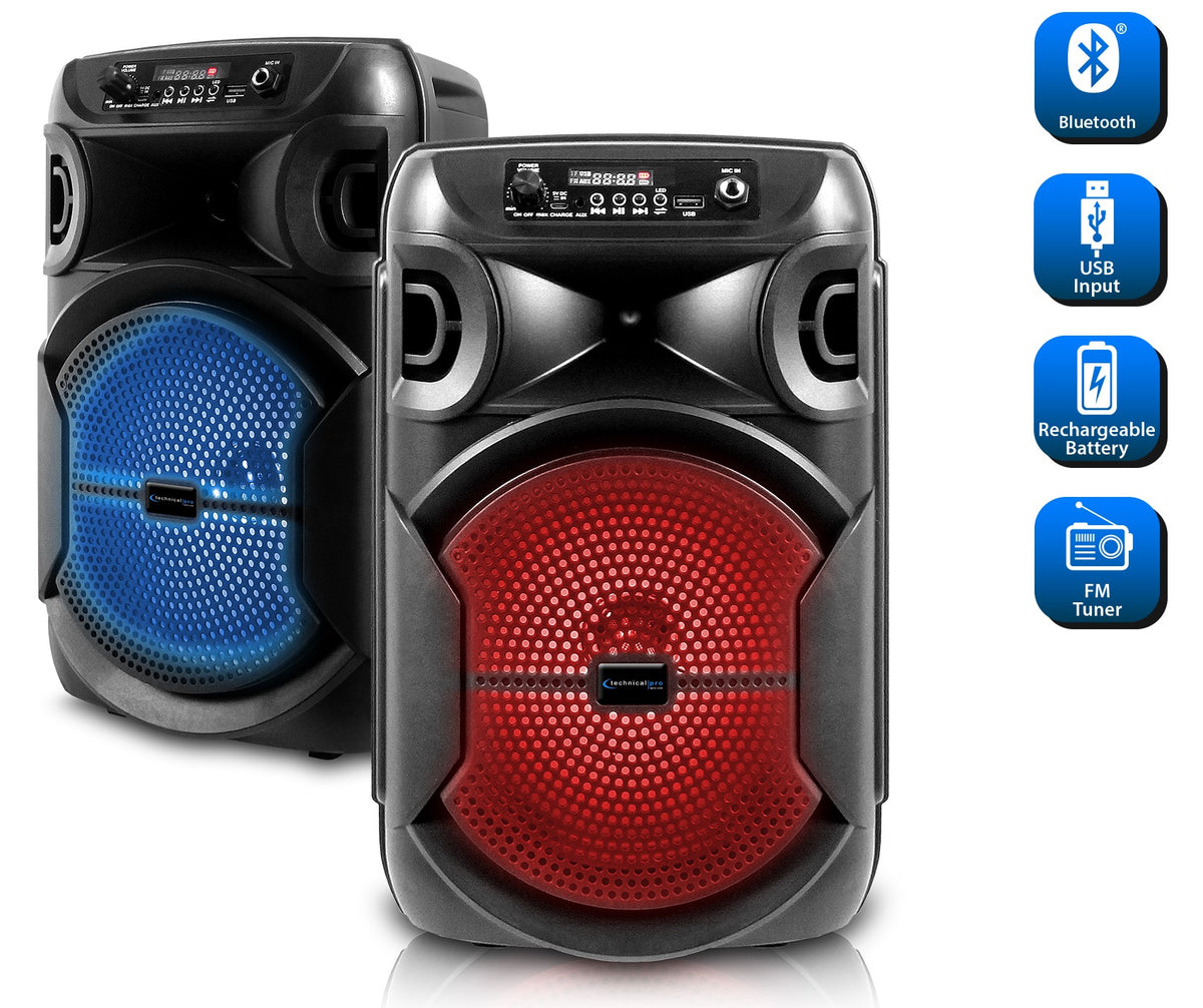 BOOMPACK8 8" Powered Wireless Rechargeable Bluetooth Speakers