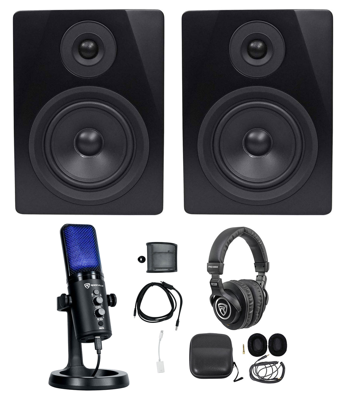 Gaming Recording Streaming Kit w/ USB Microphone + Headphones + Monitors