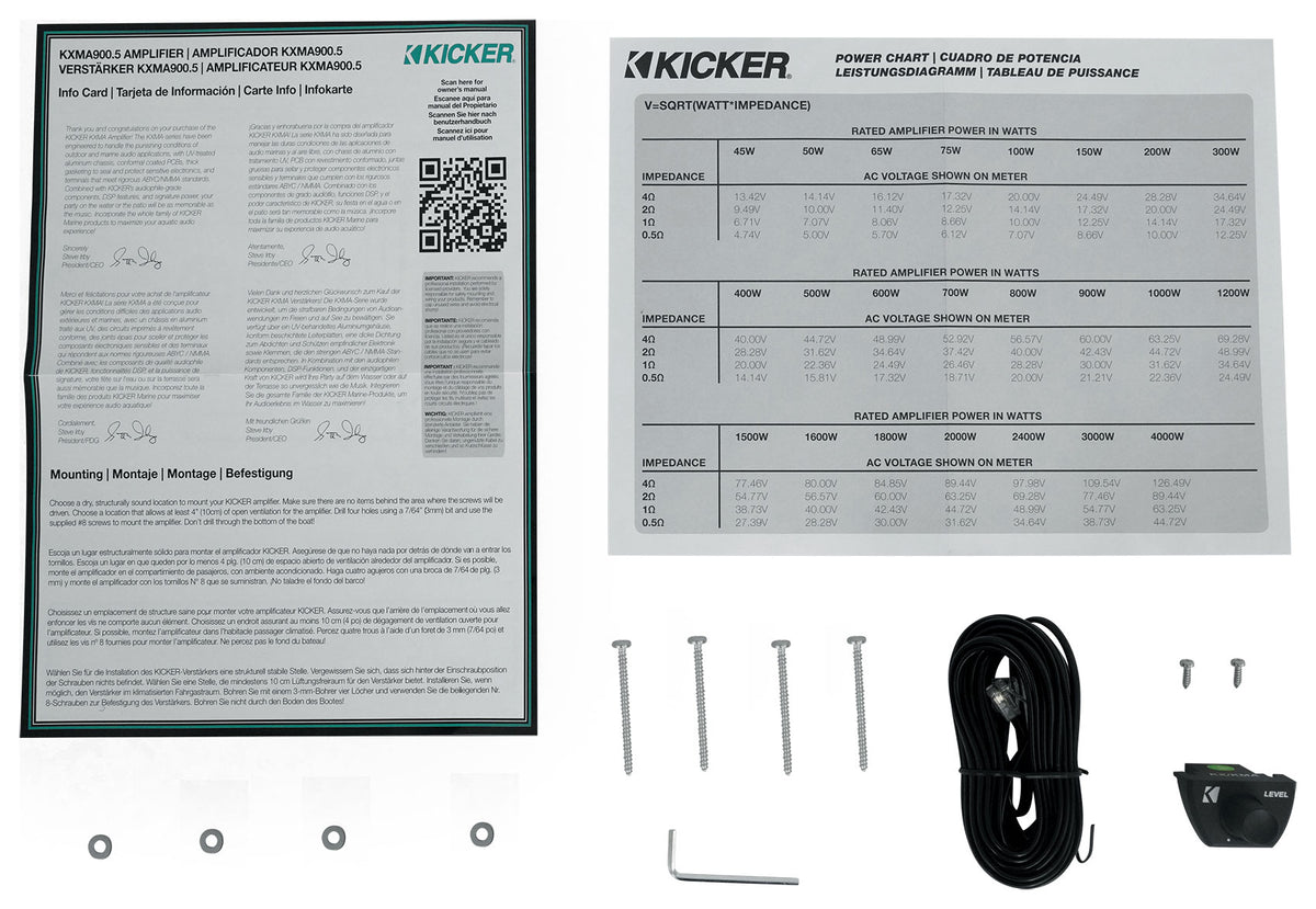 KICKER 48KXMA9005 900 Watt 5-Channel Marine Boat Amplifier Class D Amp KXMA900.5