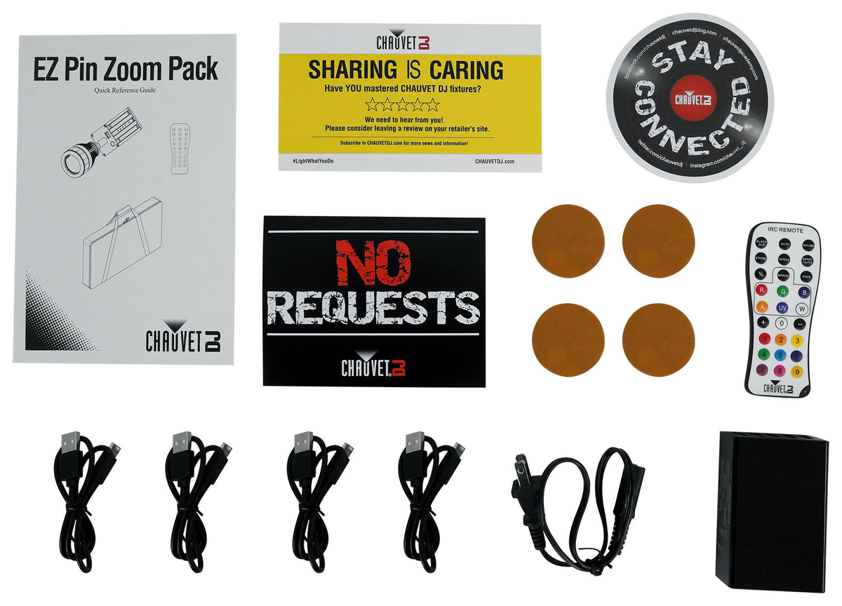 Chauvet DJ Ezpin Zoom Pack Pin Spot Kit w/ (4) Rechargeable Fixtures+Remote+Bag