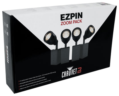 Chauvet DJ Ezpin Zoom Pack Pin Spot Kit w/ (4) Rechargeable Fixtures+Remote+Bag