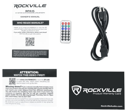 Rockville BPA15 15 inch Professional Powered Active 800 Watt DJ PA Speaker w Bluetooth