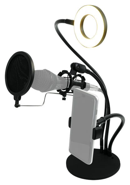 Technical Pro LiveShow3LM Zoom Stream Broadcast Podcast Phone+Mic Stand w/LED