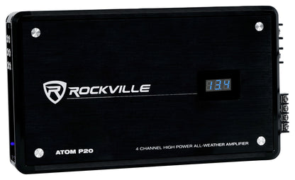 Rockville ATOM P20 Marine/ATV/Car Bluetooth Amplifier 1600w Peak/440w RMS 4 Channel w/ Volt Meter