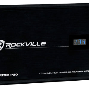 Rockville ATOM P20 Marine/ATV/Car Bluetooth Amplifier 1600w Peak/440w RMS 4 Channel w/ Volt Meter