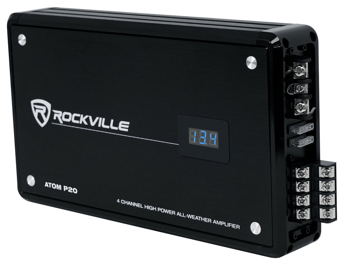 Rockville ATOM P20 Marine/ATV/Car Bluetooth Amplifier 1600w Peak/440w RMS 4 Channel w/ Volt Meter