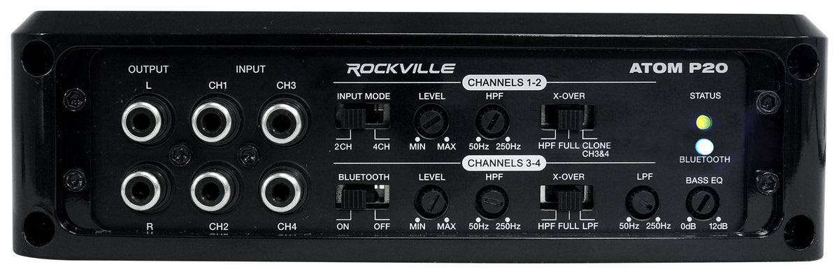 Rockville ATOM P20 Marine/ATV/Car Bluetooth Amplifier 1600w Peak/440w RMS 4 Channel w/ Volt Meter