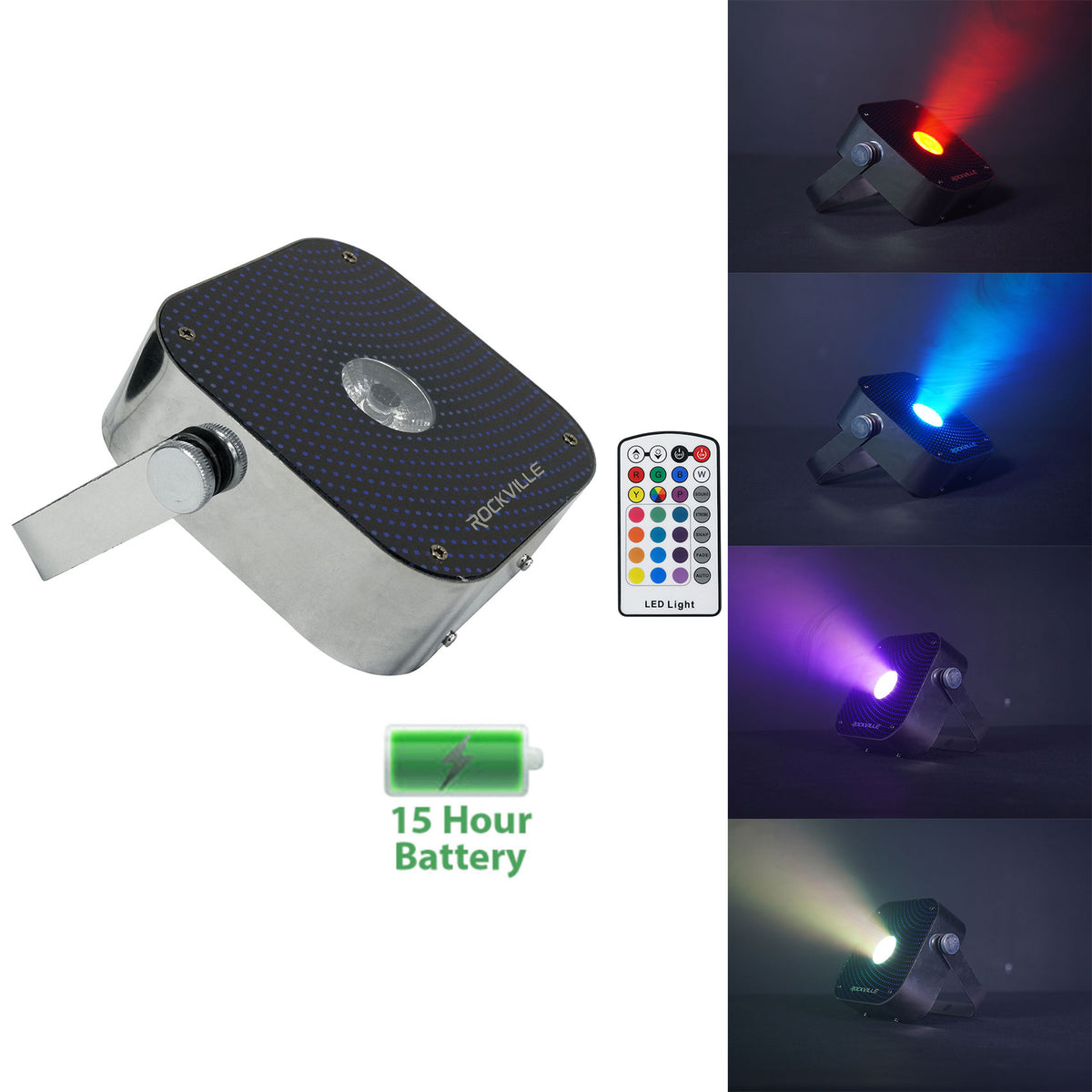 Rockville MINI RF1 RGBWA+UV DJ/Party LED Wash Light (Steel)+RF Long Range Remote