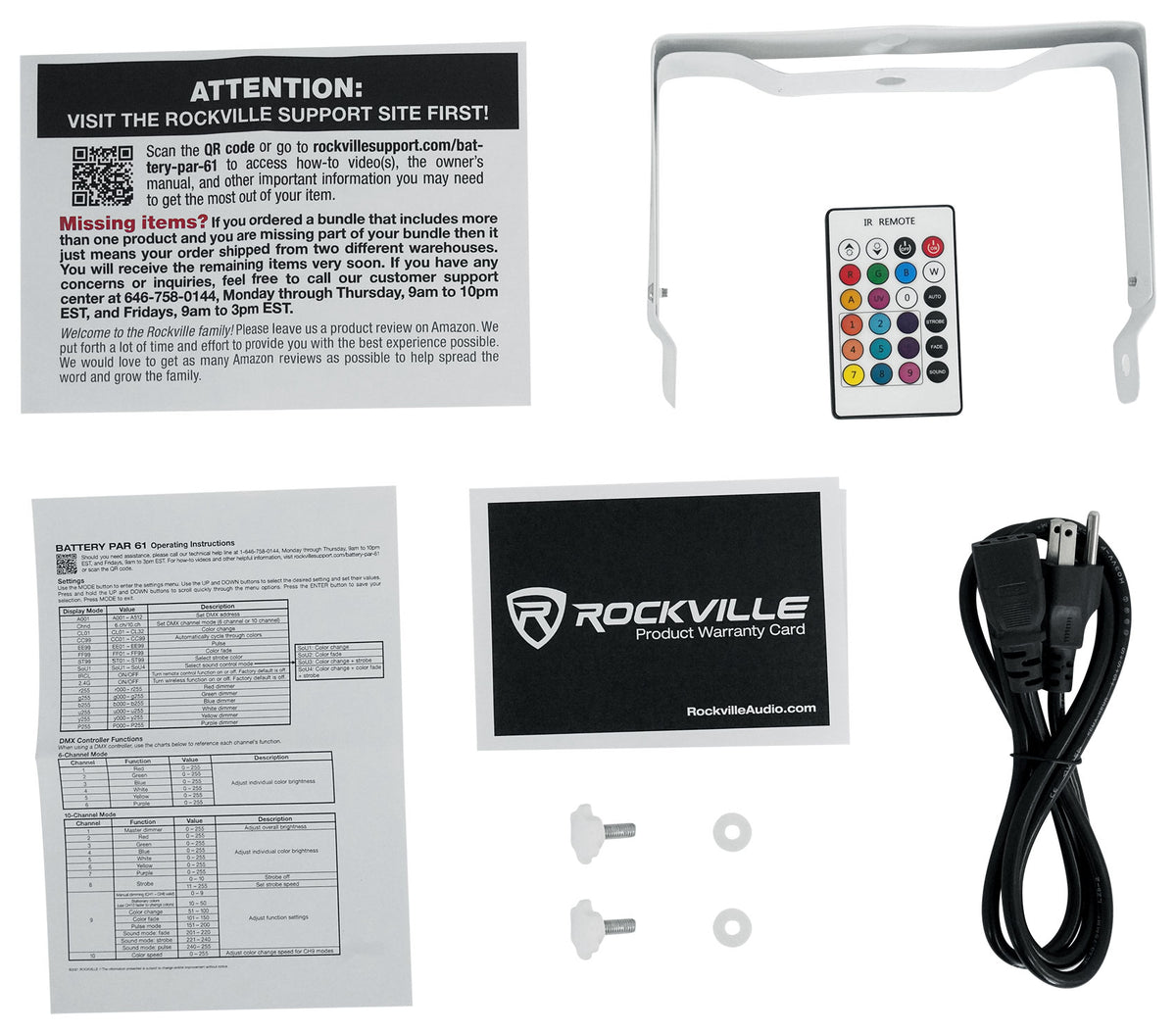 Rockville BATTERY PAR PACK 61 White (8) Rechargeable Wash Lights+Charging Case