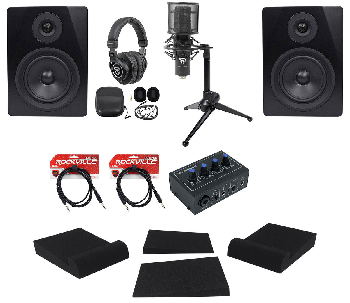 Home Studio Recording Kit w/ 2x2 Interface + Monitors + Mic + Headphones