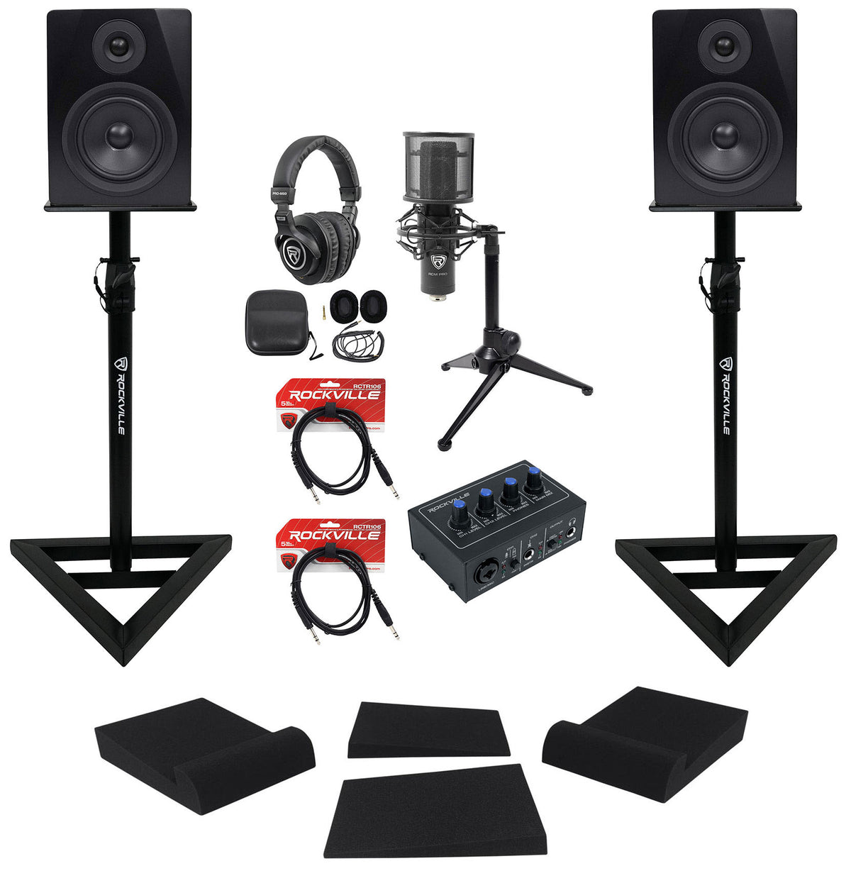 Home Studio Recording Kit w/ Interface + Monitors + Stands + Mic + Headphones