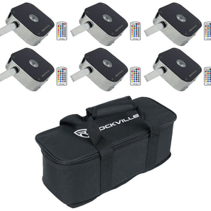 (6) Rockville MINI RF1 RGBWA+UV DJ/Party LED Wash Lights (Steel)+RF Remotes+Bag
