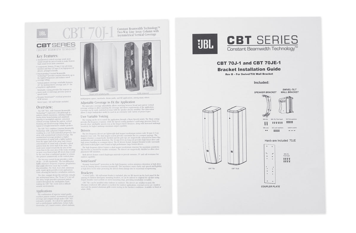 JBL CBT 70J-1-WH 500w 2-Way Swivel Wall Mount Line Array Column Speaker in White