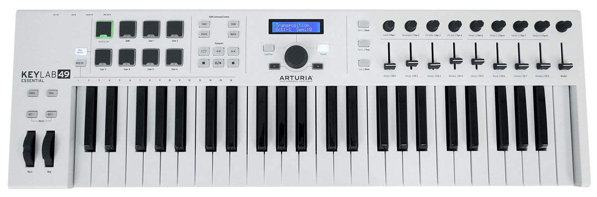 Arturia KeyLab Essential 49-Key USB MIDI Keyboard Controller in White+Software